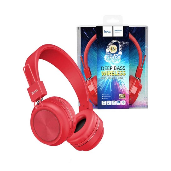 HOCO WIRELESS HEADPHONE W25 TF CARD/AUX WITH MIC 300MAH RED